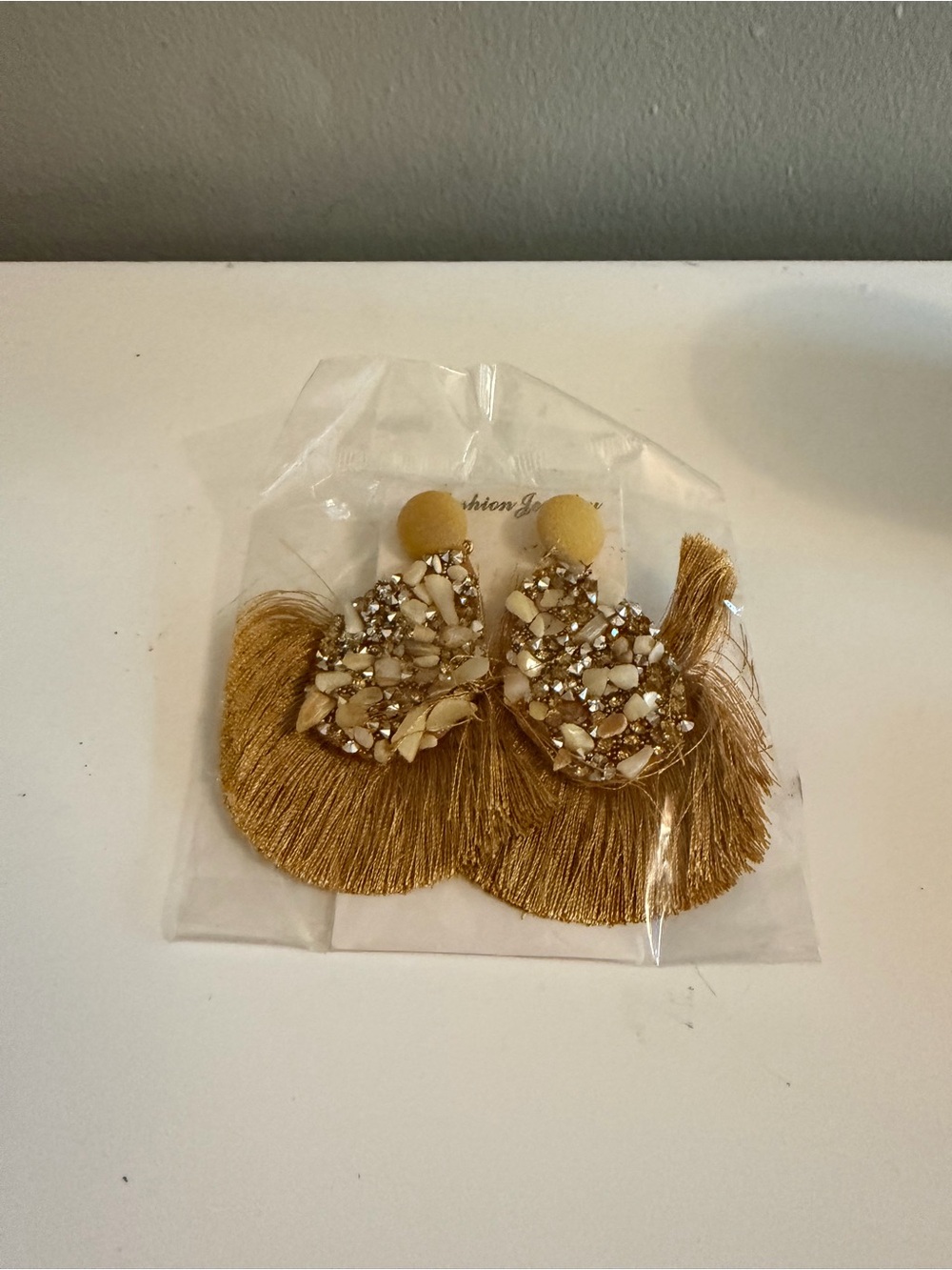 Gold Fringe Crystal Drop Earrings - Fashion Jewelry